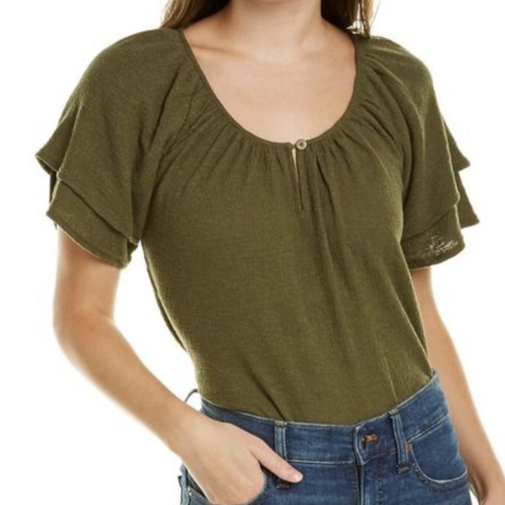 Madewell Texture & Thread Tiered Sleeve Top In Kale Green Medium